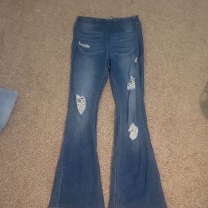 True Craft Dark Blue Distressed Flare Jeans